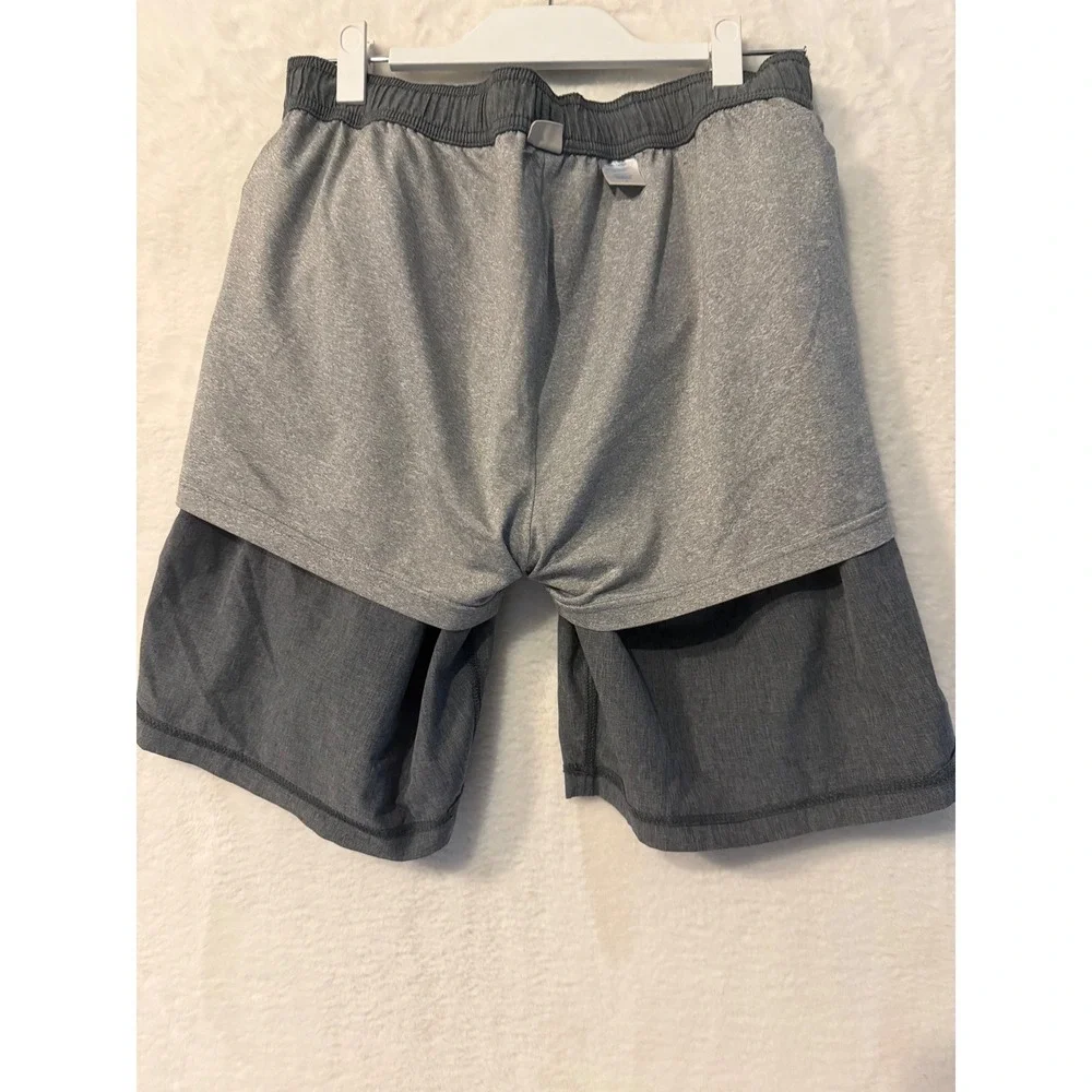 Mens Heather Grey Hybrid Performance Swim Shorts with Liner Drawstring Waist